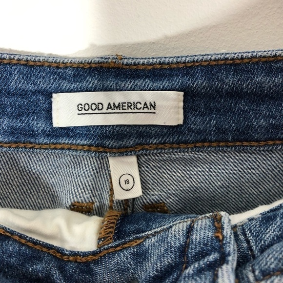 Good American Blue Cut Off Jean Denim Frayed Shorts 18 - Picture 10 of 12